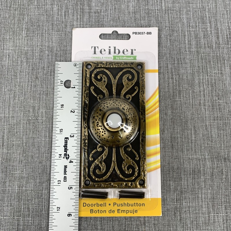 Vtg CRAFTMADE TEIBER Doorbell Pushbutton Burnished Brass With LED Light Ornate gallery