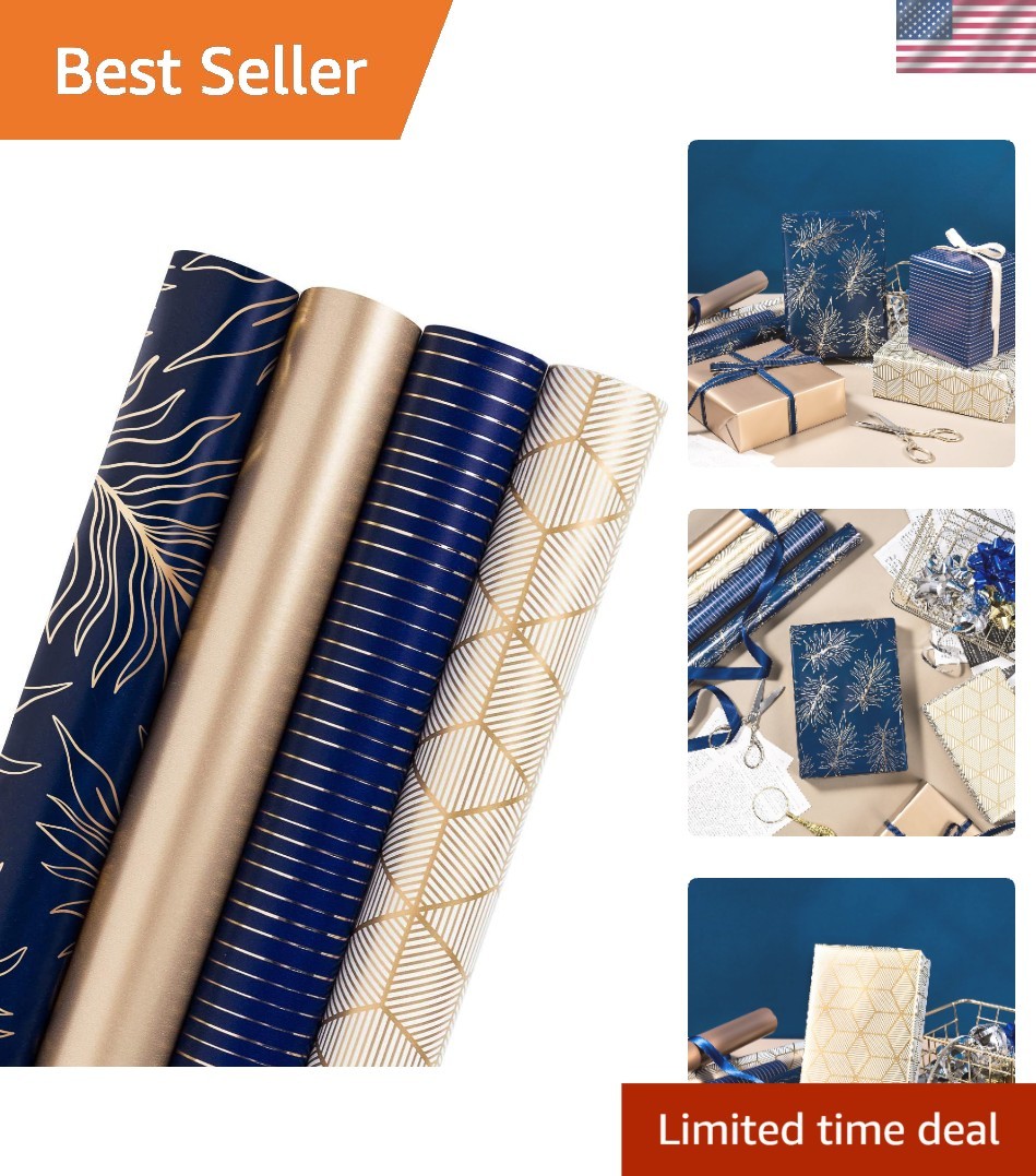 30 Inch Navy Wrapping Paper - Jumbo Roll Gold and Navy Print with Cut Lines f... gallery