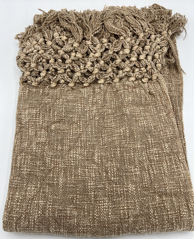 Creative Co-Op Woven Cotton Slub Throw Blanket w/ Crotchet & Fringe Brown Blanke