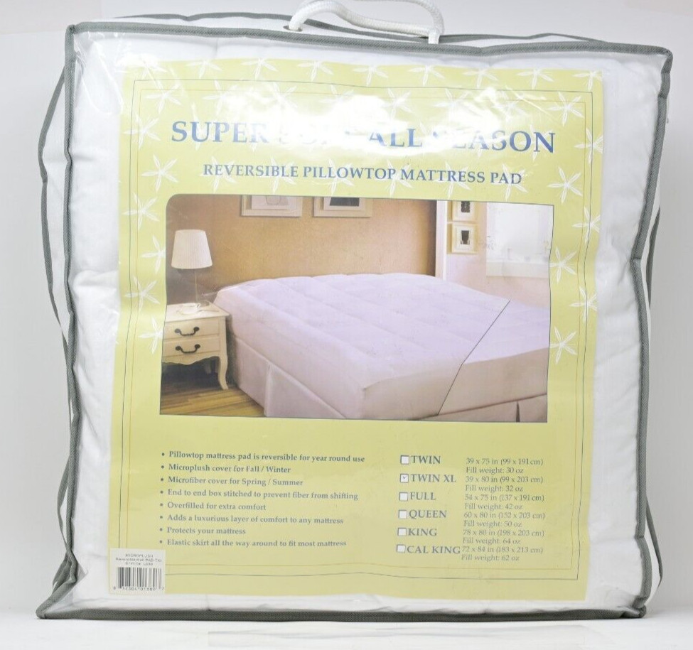 Super Soft All Season Reversible Pillowtop Mattress Pad White Twin XL gallery
