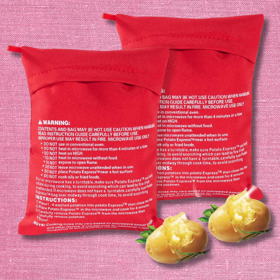2 Pack New Potato Microwave Cooker Bags 4 Minutes Fast Quick Reusable Washable gallery