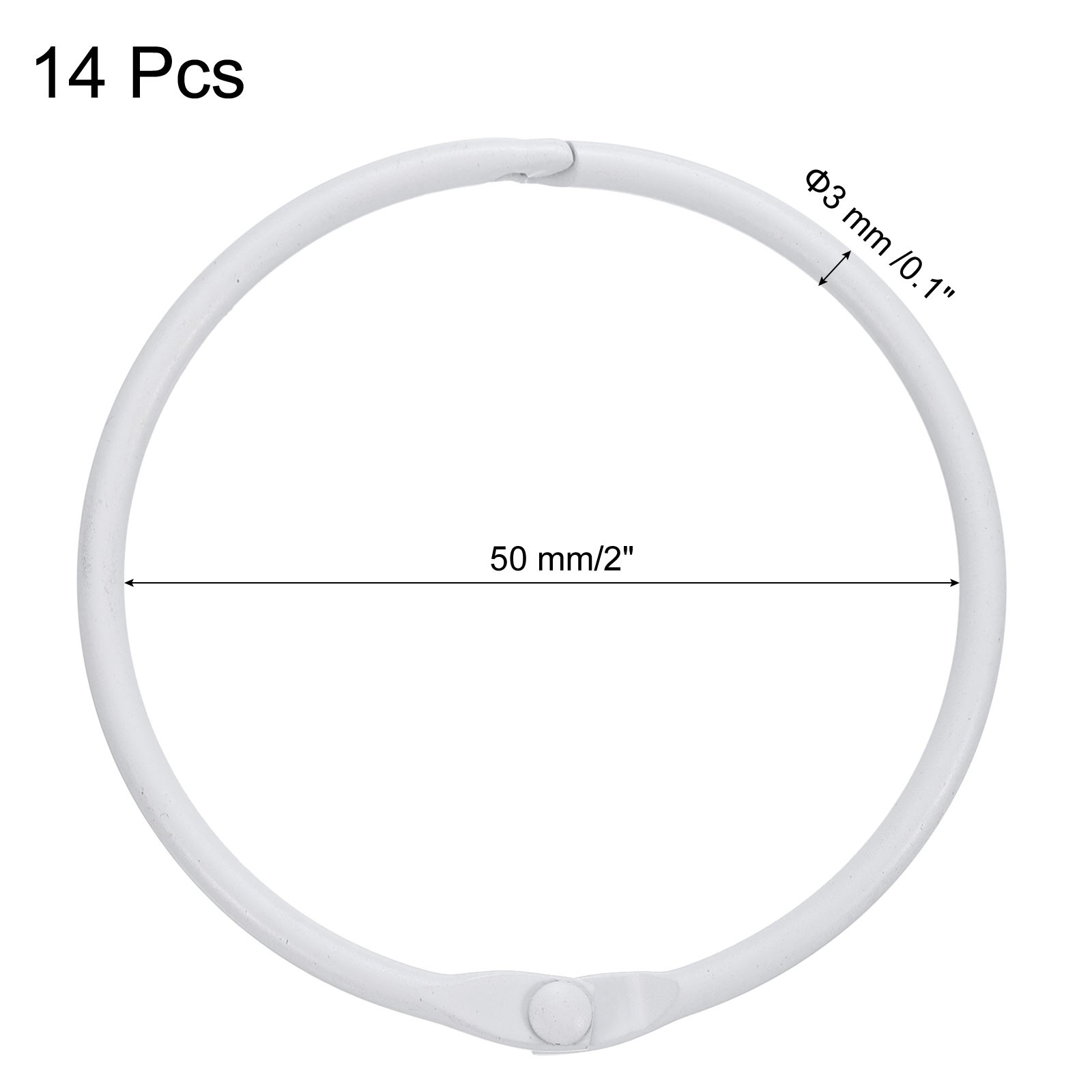 14pcs Shower Curtain Rings 2 Inch Round Snap Hooks for Curtain Rods White gallery