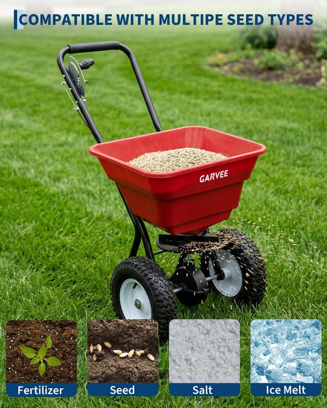 80LBS Push Broadcast Spreader, 12FT Width 13'' Wheels Adjustable Flow for Garden gallery