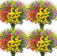 16PCS UV-Resistant Artificial Flowers Faux Plants for Outdoor & Home Decor