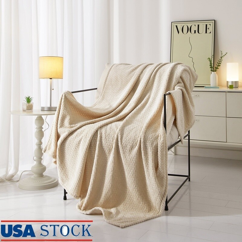 Cozy Textured Plush Throw Blanket All Age Soft Machine Washable Reversible Beige gallery