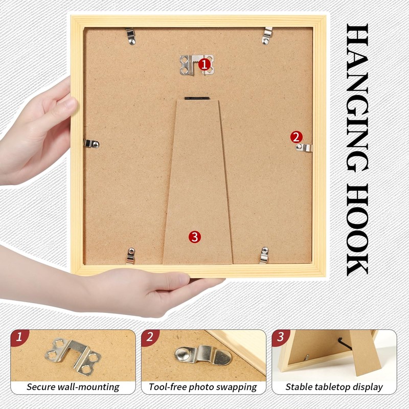 10x10 Picture Frames - 2 Pack Solid Wood Black for Wall Mount & Tabletop Display gallery