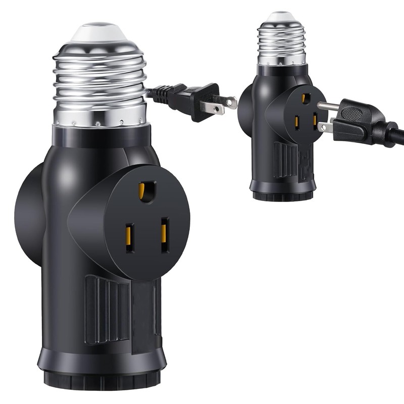 2Pcs Light Bulb Outlet Socket Adapter E26/E27 Lamp Bulb to 2/3 Prong Plug Black gallery