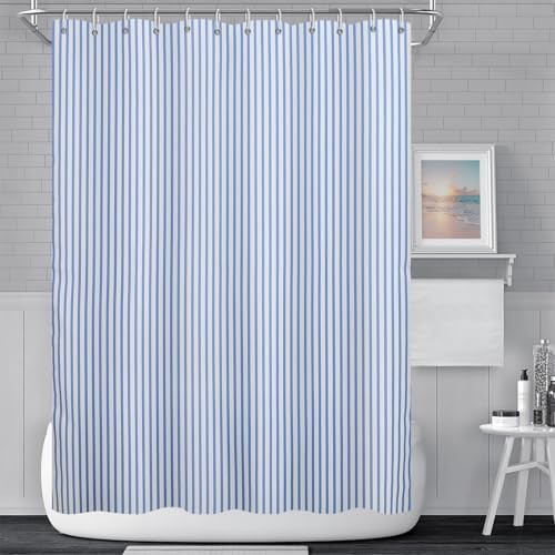 Abstract Stripes Fabric Bathroom Shower 48"W x 72"L (Pack of 1) Sky Blue gallery