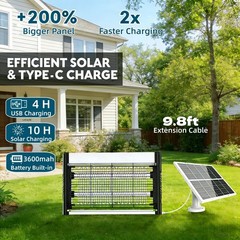 Solar Bug Zapper Mosquito Zapper Waterproof with Solar Panel Electric Fly Zapper