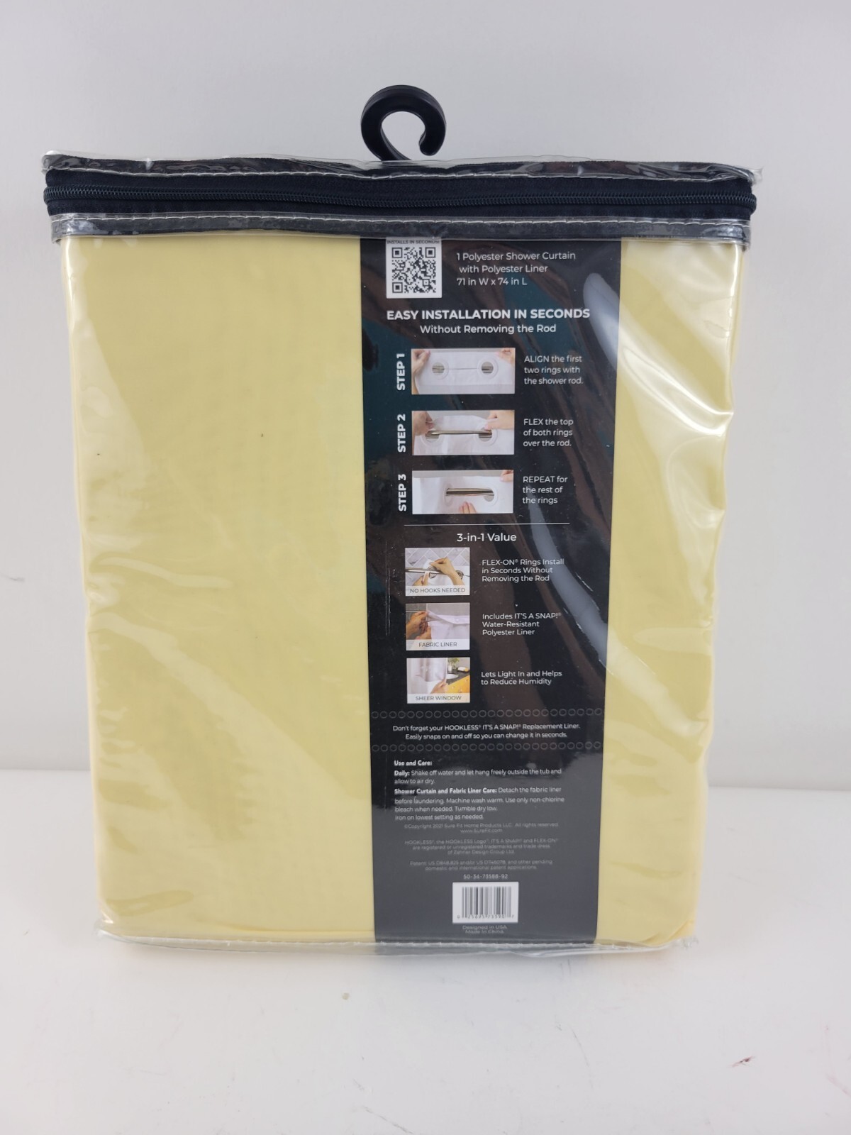 Hookless Striped Shower Curtain with Window and Liner Pastel Yellow gallery