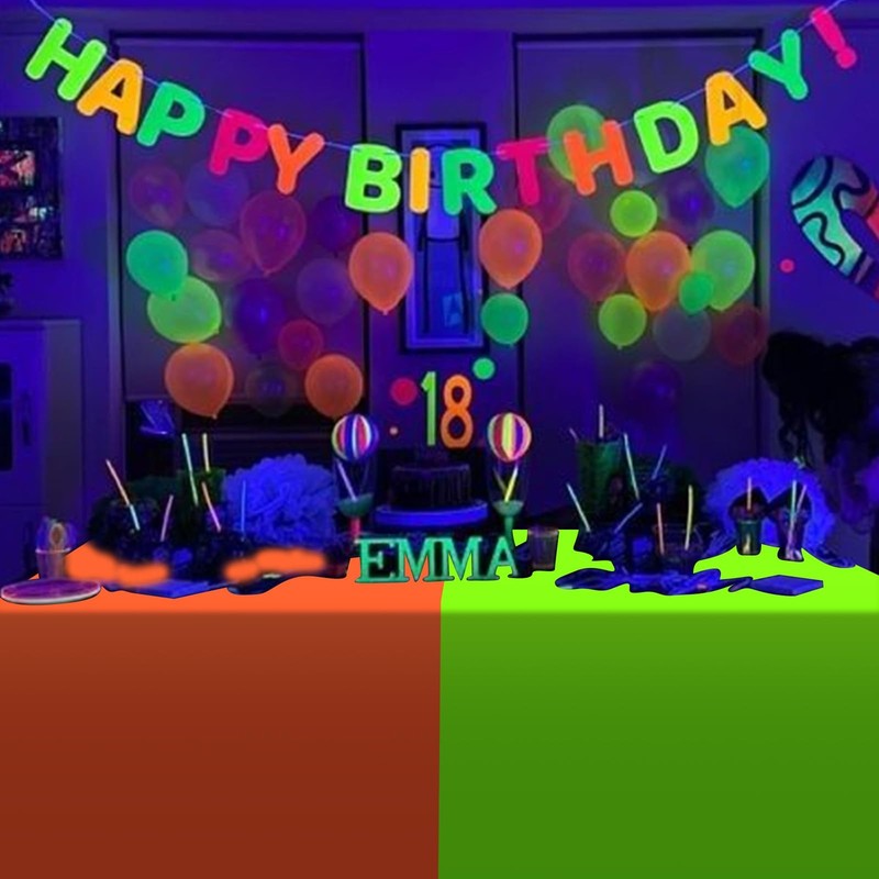 3 Pack Neon Table Cloths Party Decorations, Pink Orange Yellow Glow in The Dark gallery