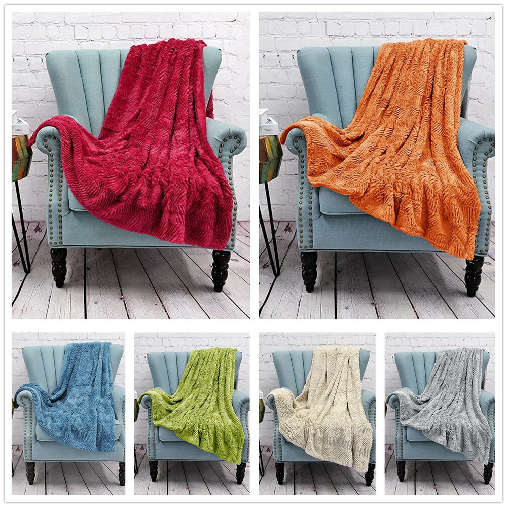 Herringbone Brushed Throw Blanket Fluffy Plush Comfy Cozy Couch Bed Covers Décor