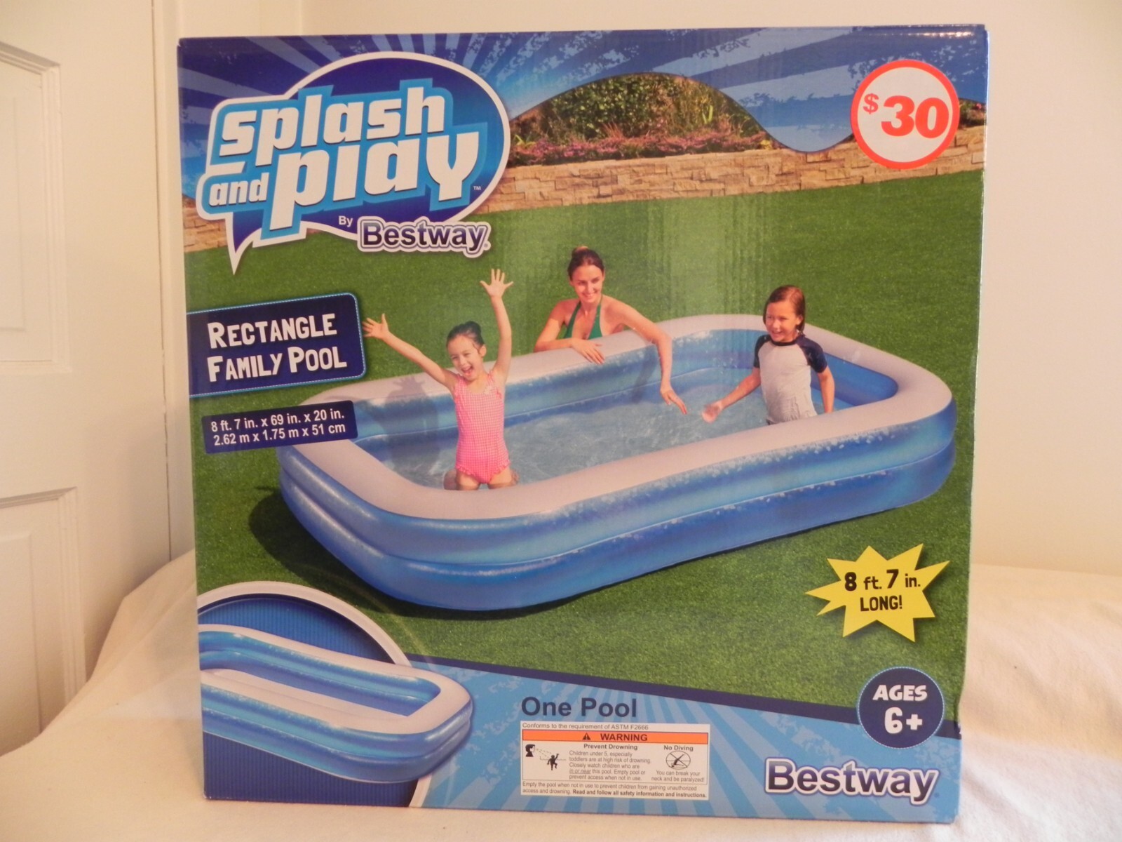 Bestway Splash and Play Rectangle Family Pool, 8 ft 7 in x 69 in x 20 in Ages 6+ gallery