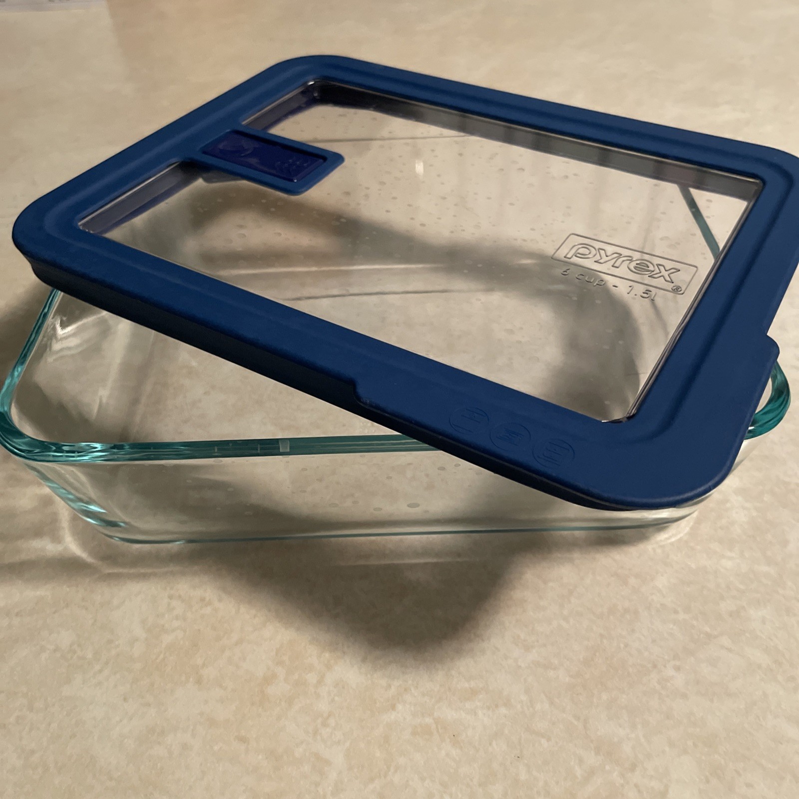 Pyrex 7211 6-Cup Rectangle Glass Dish w/ 7211-PC 6-Cup Blue Vent Lid Cover gallery
