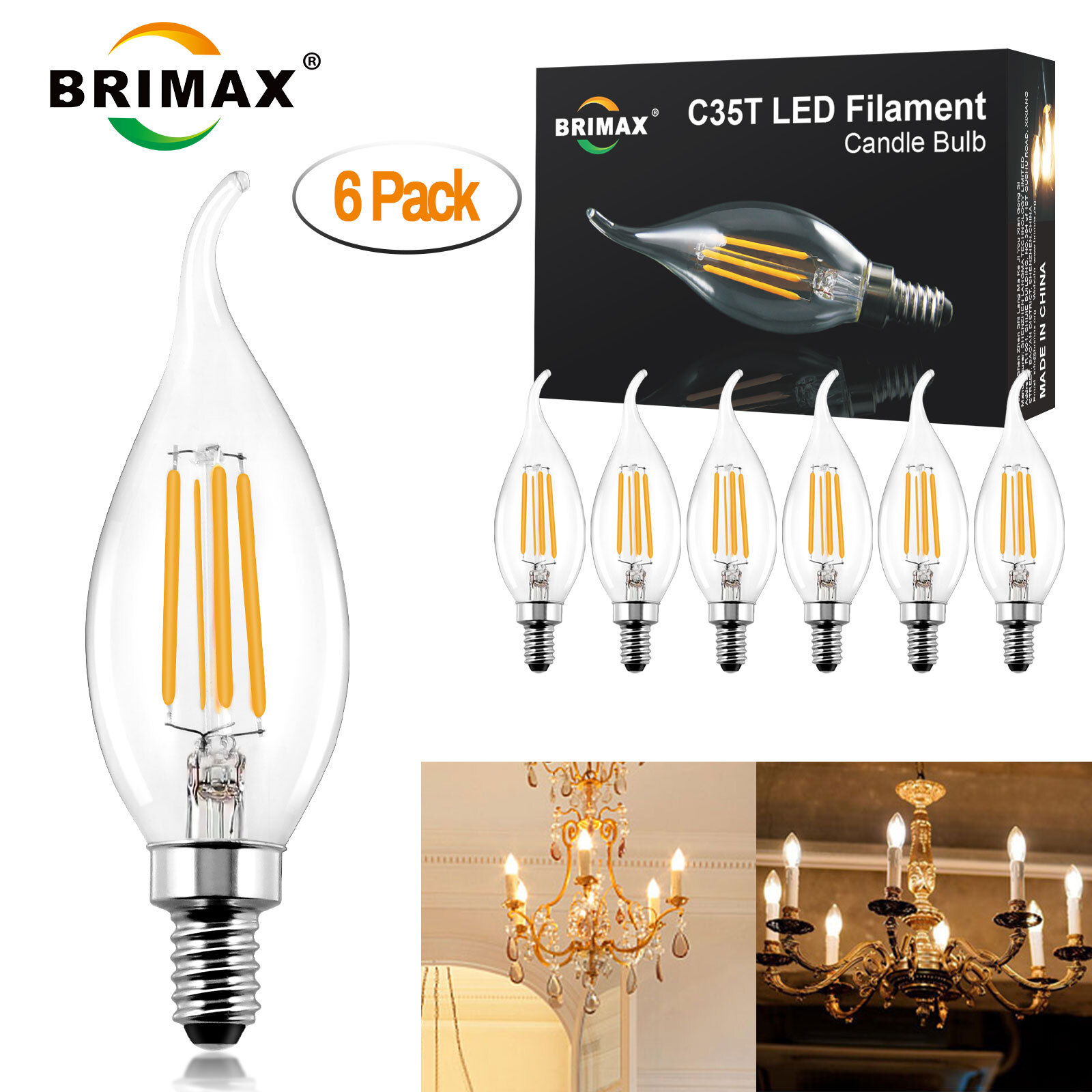 6/12 Pack Dimmable E12 LED Candle Light Bulbs Vintage Chandelier Candelabra Bulb gallery