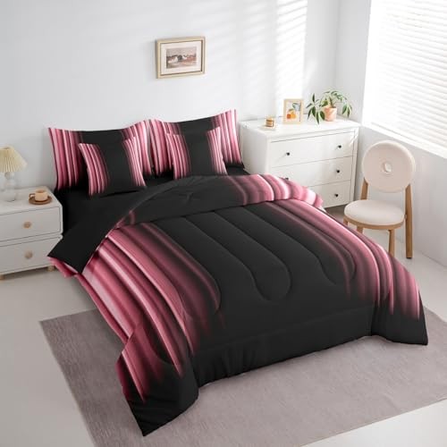 Abstract Ombre Comforter Set with Sheets Kids Teens 7 Piece Full Pink Black gallery