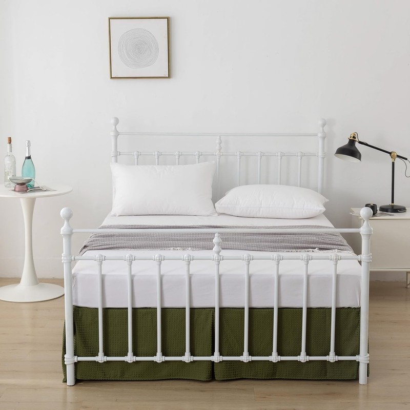 Queen Bed Skirt Pleated Waffle Weave with Split Corners 16 Inch Drop Dust Ruffle gallery