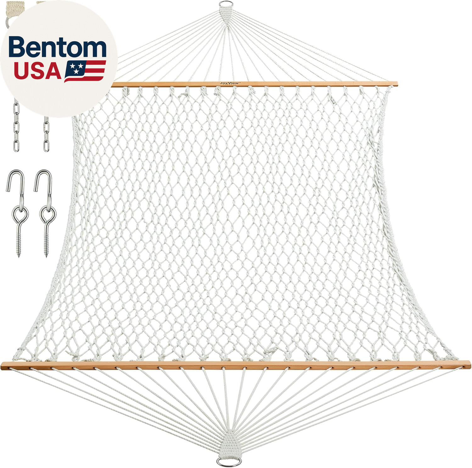 Traditional Rope Double Hammock - Hand Woven Polyester Hammock with Hardwood Spr gallery