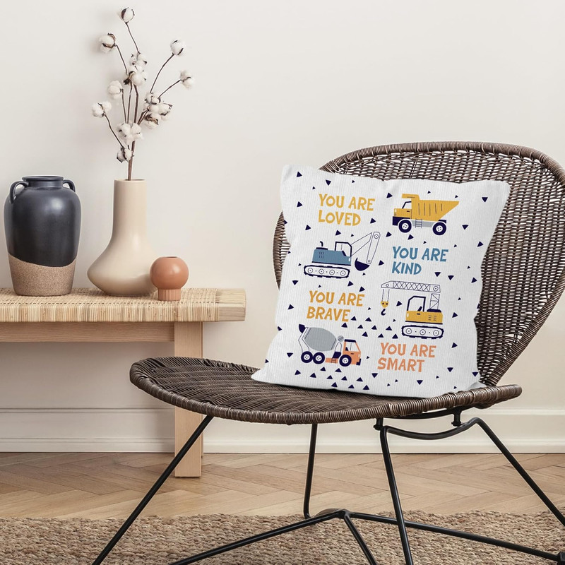 Construction Vehicles Throw Pillow Covers, Inspirational Decorative Pillows C... gallery