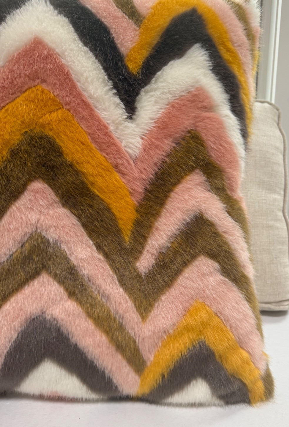 NEW Opal House Chevron Pillow 24" Zig Zag Faux Fur Retro Boho Pink Yellow Brown gallery