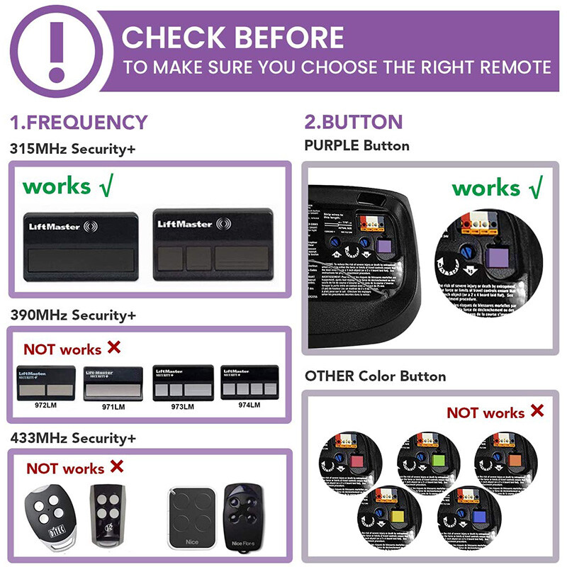 For Chamberlain Key Chain Remote Garage Door Opener Purple Learn Button 315Mhz gallery