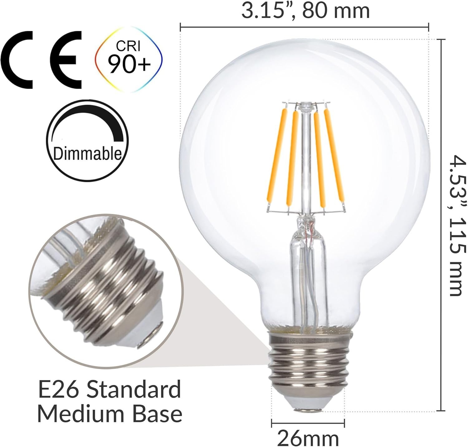Simba Lighting LED Edison Vintage Vanity Globe Filament G25 (G80) Free shipping! gallery