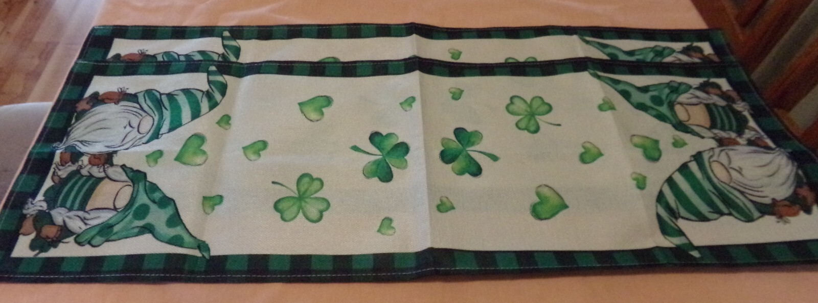 2 St. Patricks Irish Table Runners 13 x 36 Inches Plaid Border Gnomes Clover New gallery