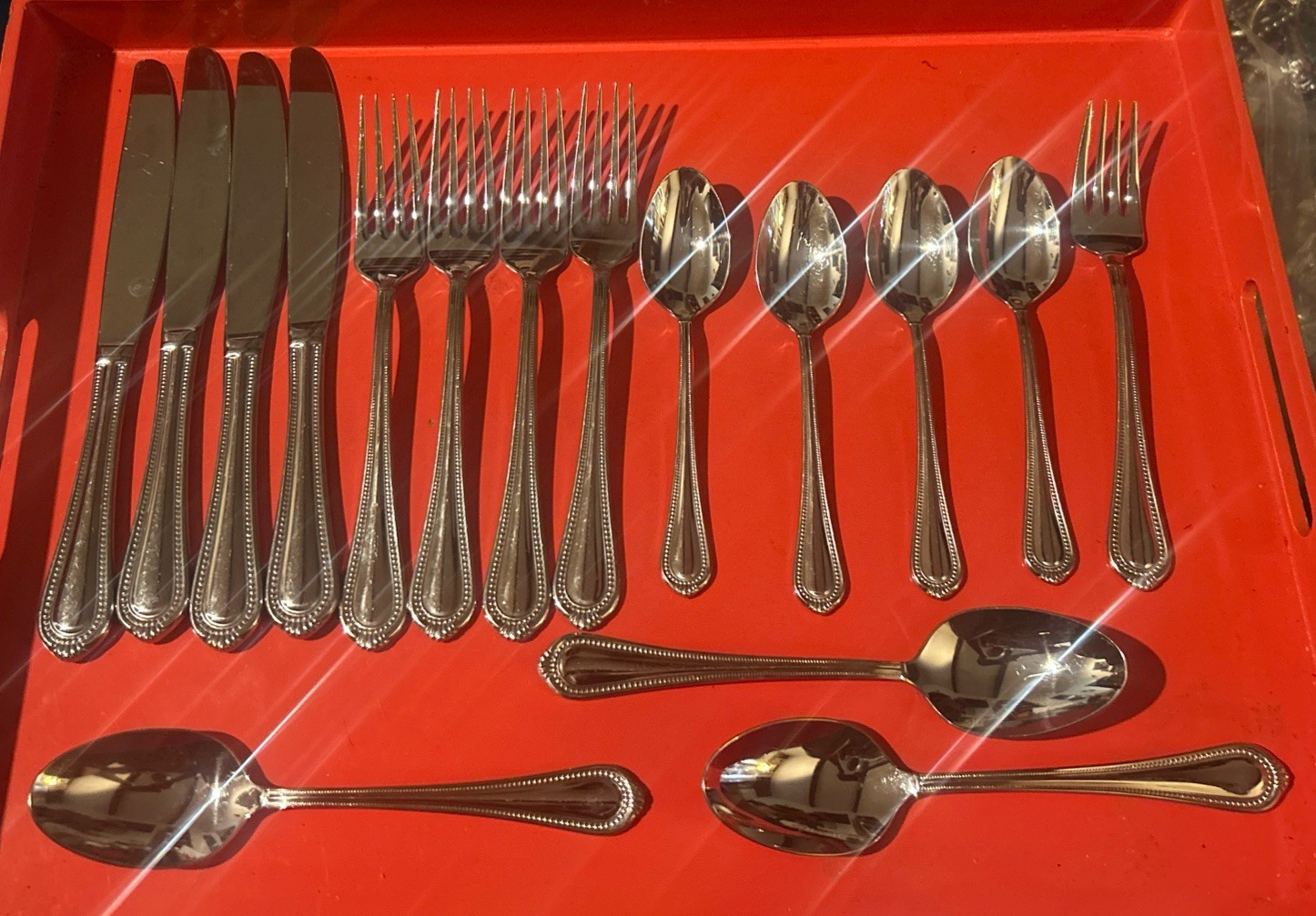 16 Pc Mikasa Regent Bead Stainless Mixed Flatware Teaspoons Forks Knives MINT gallery