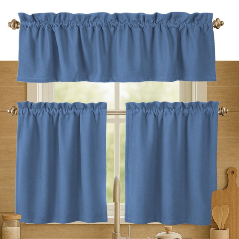3 Piece Window Curtain Set, 100% Cotton, 2 Tiers 26x36 Inch & 1 Valance 54x18... gallery