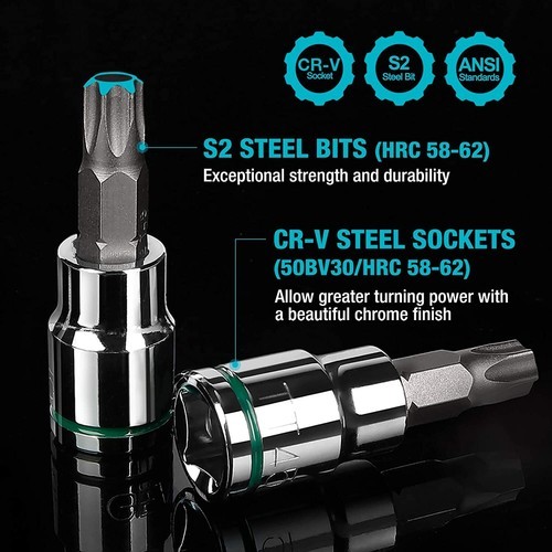 DURATECH 21PC Bit Socket Set 3/8'' Drive Torx Allen Bit Socket S2 Bit Metric SAE gallery