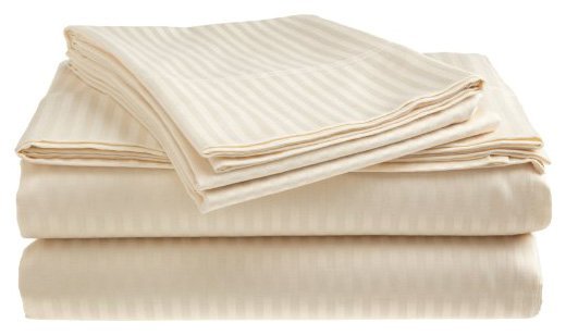 Full Size Beige 400 Thread Count 100% Cotton Sateen Dobby Stripe Sheet Set gallery