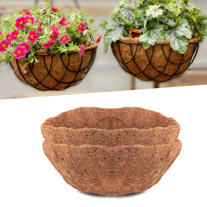 2 Pack Round Hanging Basket Coco Liner Coconut Fiber Replacement Flower Basket gallery