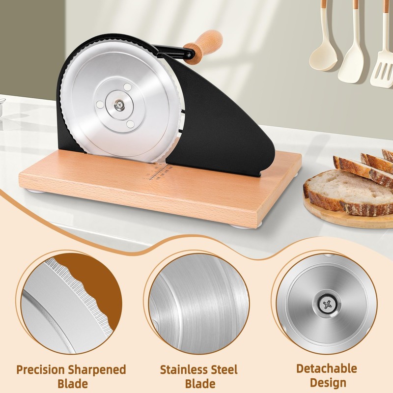 Manual Bread Slicer Adjustable Thickness Hand Crank Suction Cups Slicing Guide gallery