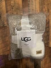 UGG CLASSIC FLUFF THROW BLANKET SOFT BROWN CREAM 50 IN X 70 IN NWT
