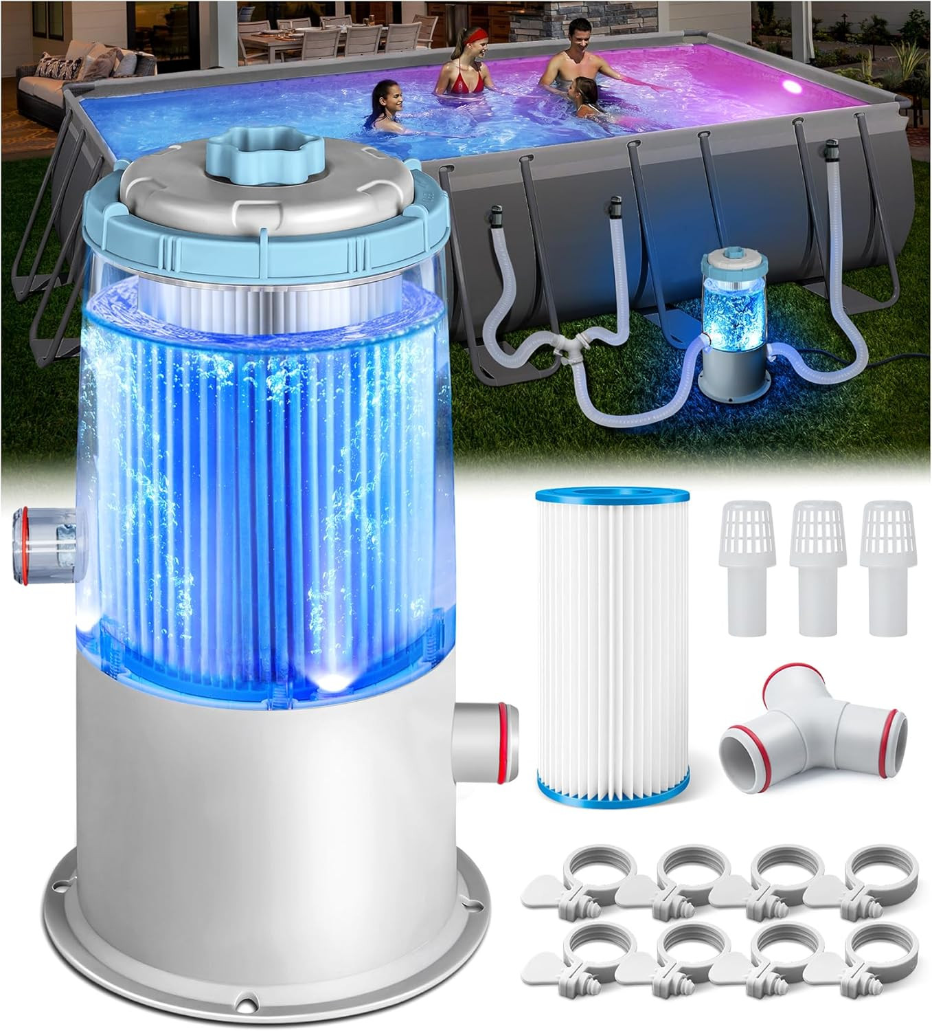 1000 GPH Pool Filter Pump with LED Light for Crystal Clear Water gallery