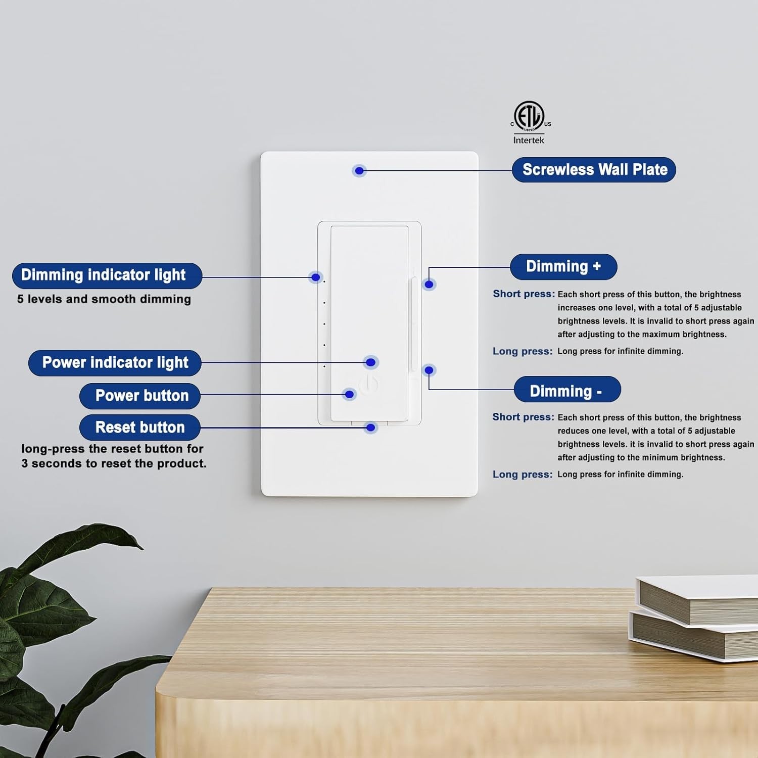 6 Pack Digital Dimmer Light Switch Single Pole/3-Way LED Dimmer ETL Listed White gallery