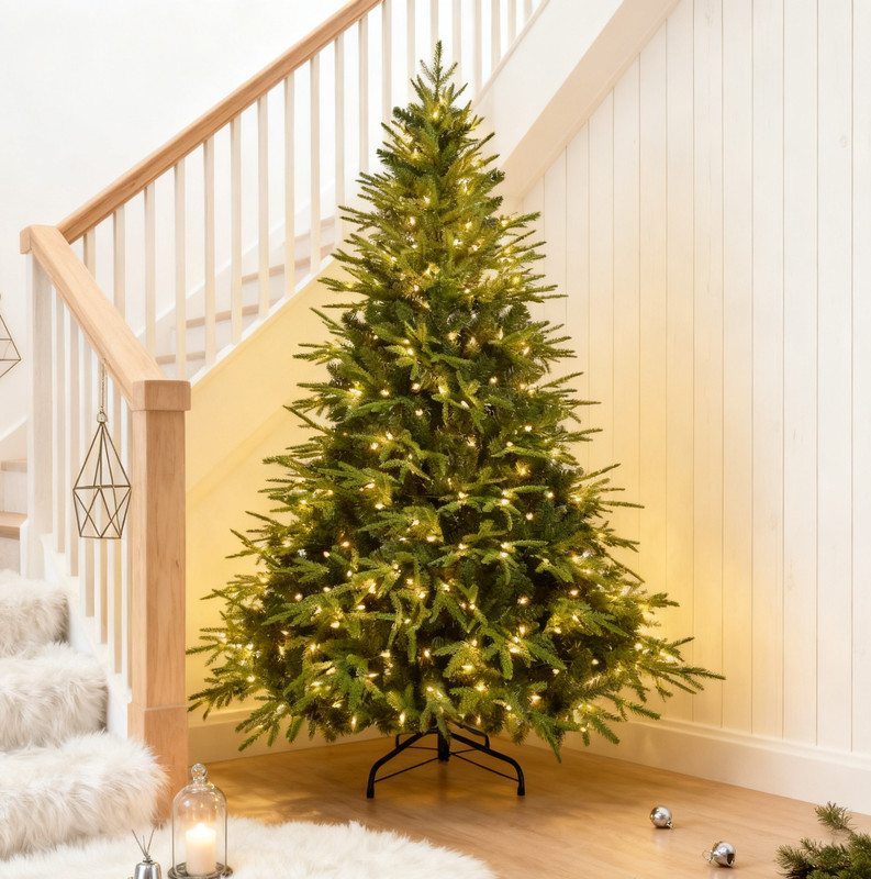 4-9 ft Pre-Lit Artificial Christmas Tree w/LED Lights Spruce Tree Foldable Base gallery