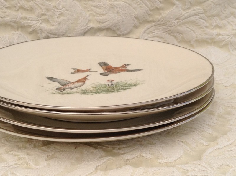 ROYAL DEVON GAME BIRD SERIES DINNER PLATES, 10.5", SILVER TRIM, (4) gallery