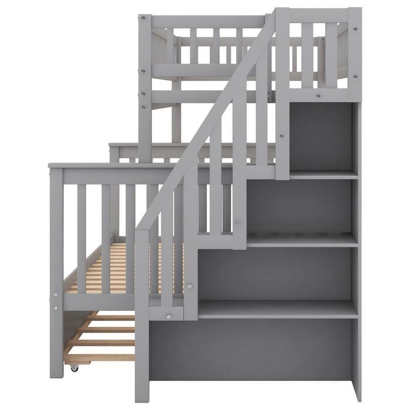 Twin Size Upper Bed and Full Size Lower Bed w/ Trundle Safety for Kids Children gallery