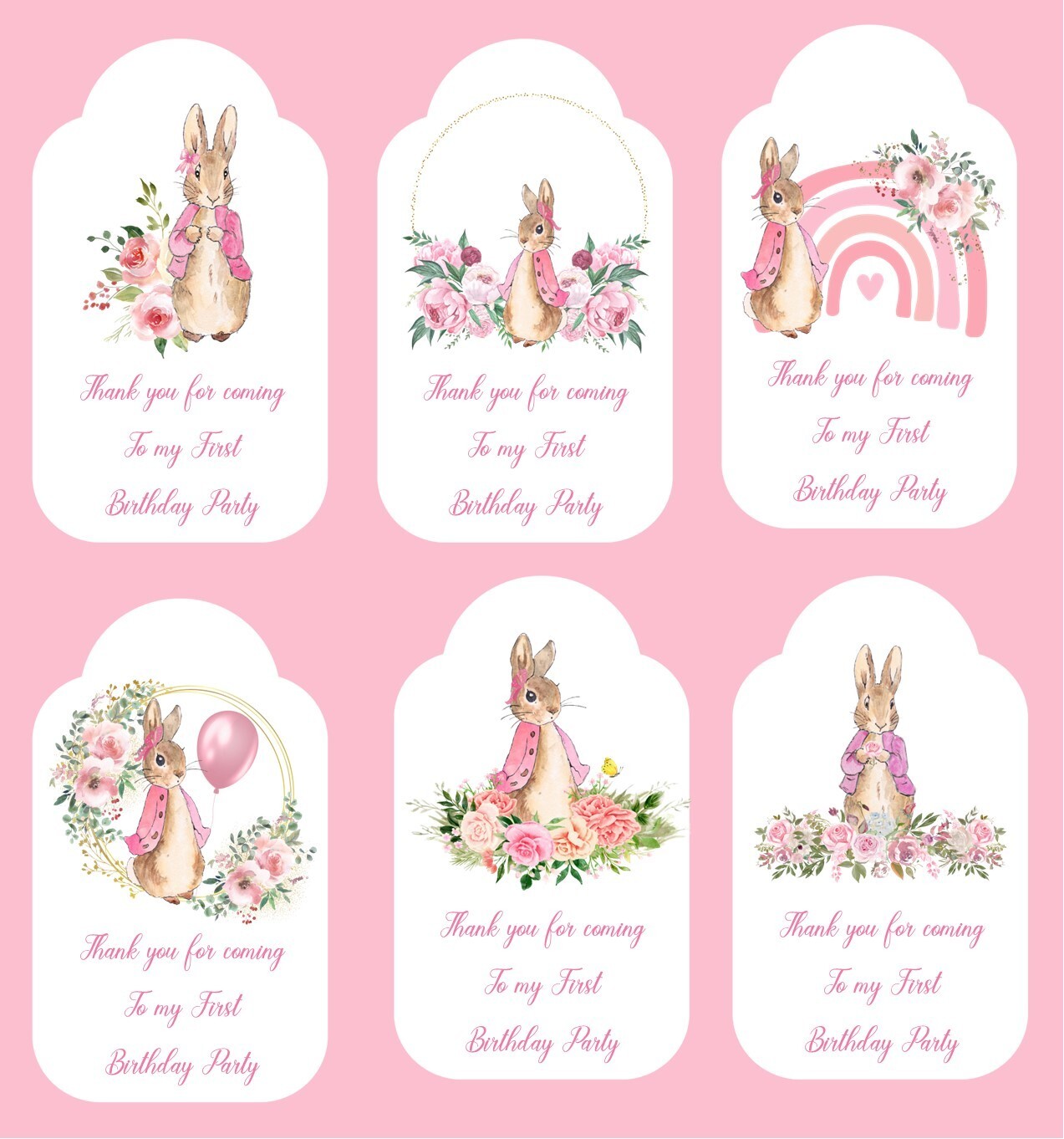 12 Peter Rabbit girl first Birthday party favors tags organza bag gallery