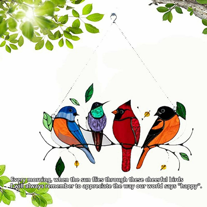 Multicolor 7 Birds on a Wire High Suncatcher Window Panel Hanging Home Decor gallery
