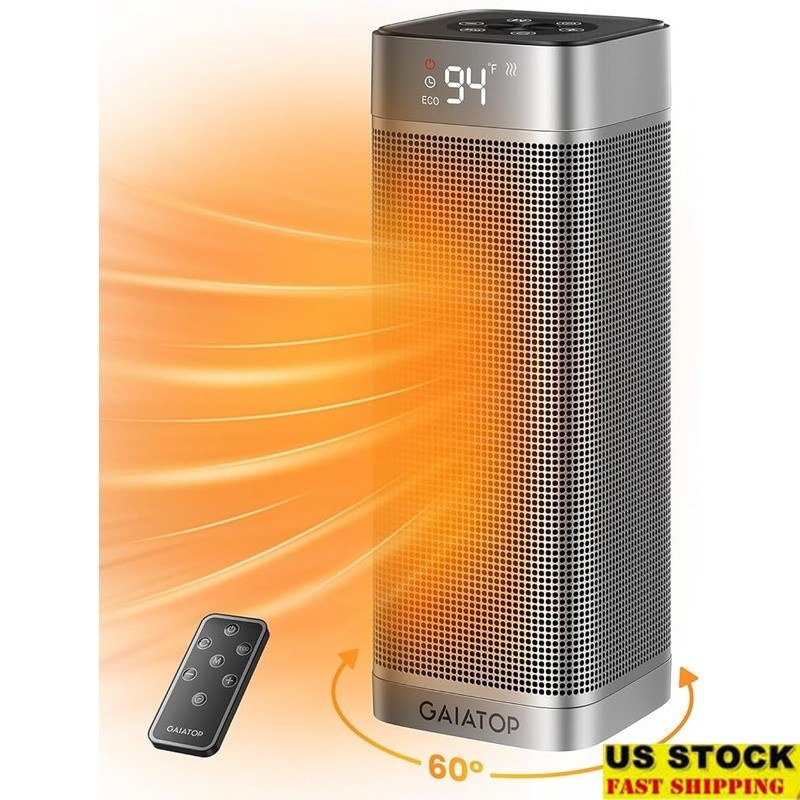 1500W Ceramic Space Heater Remote Control 60° Oscillation Indoor Fast Heating US gallery