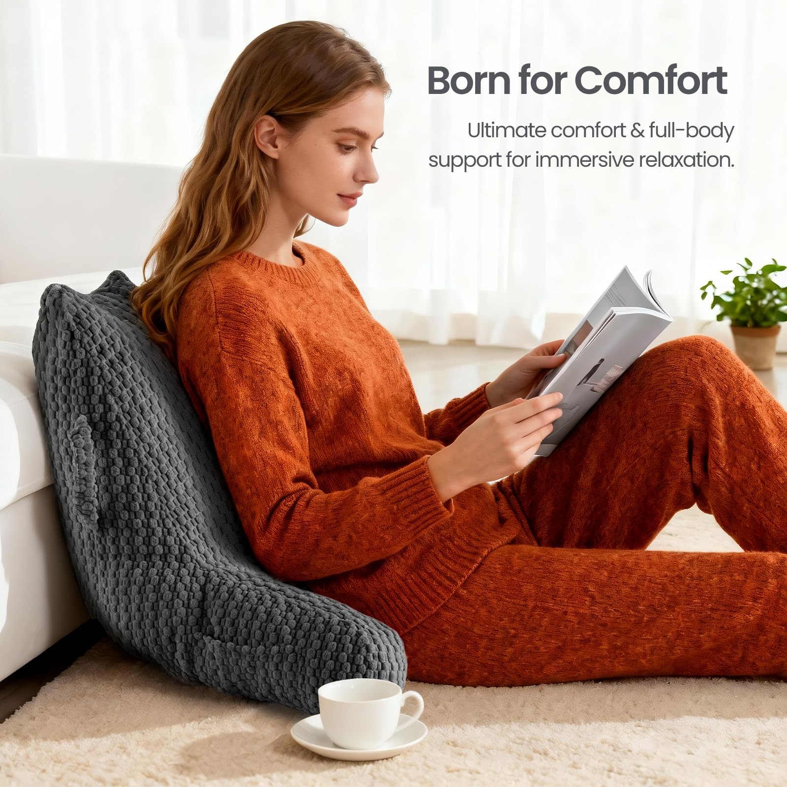 Standard Reading Pillow for Bed Sitting Up, Backrest Pillow with Shredded Mem... gallery