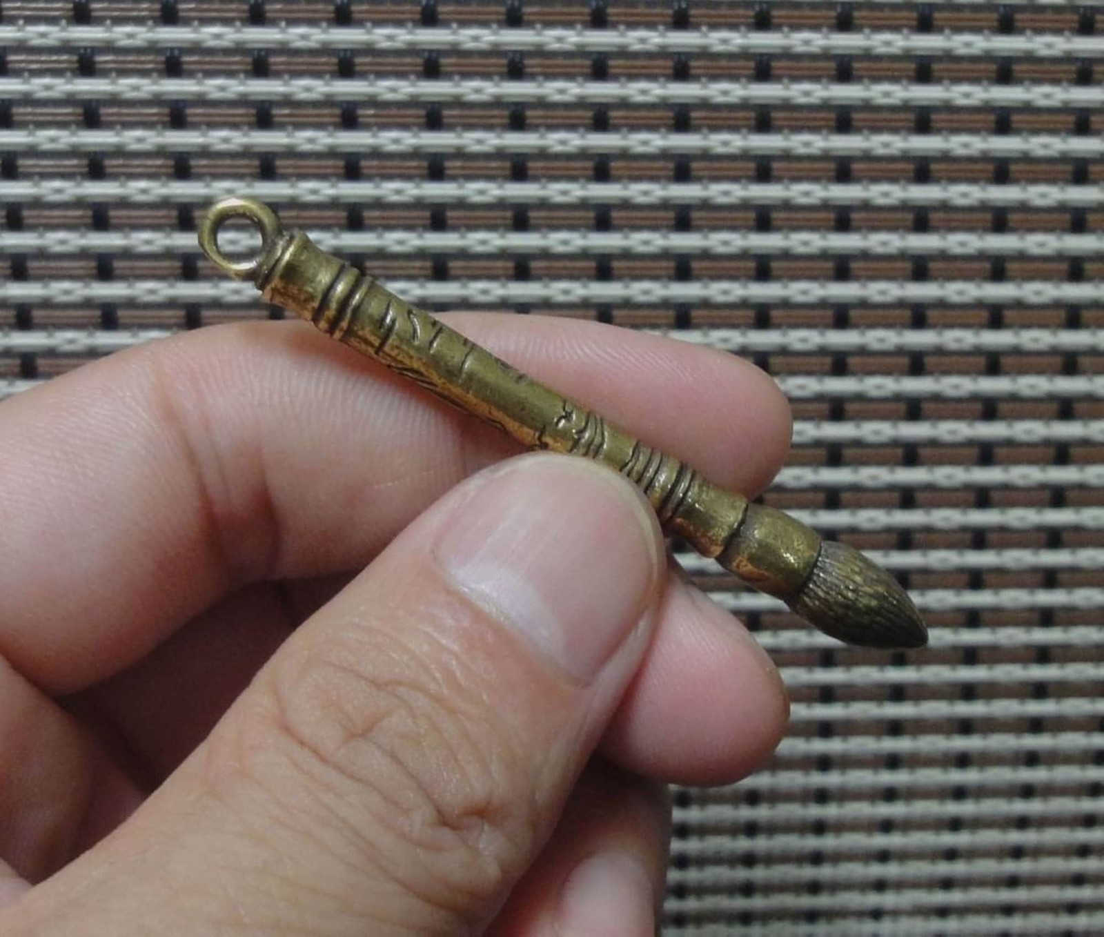 Vintage Style Solid Brass Writing Brush Pen Statue Sculpture Pendant gallery