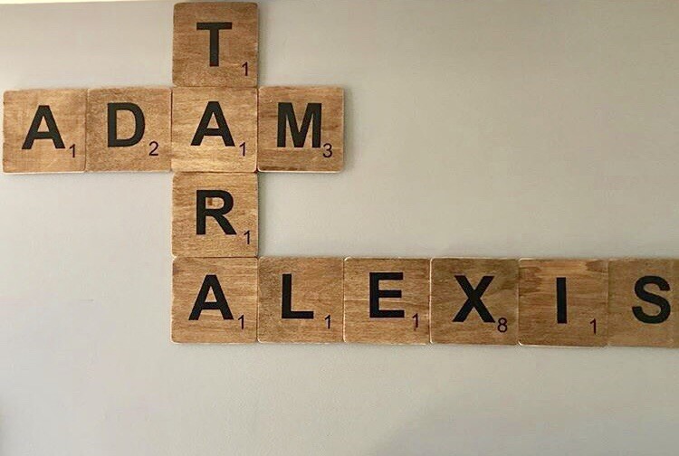 PERSONALIZED HAND CUT LARGE WALL ART SCRABBLE TILES - FINISHED WOOD 4in x 4in gallery