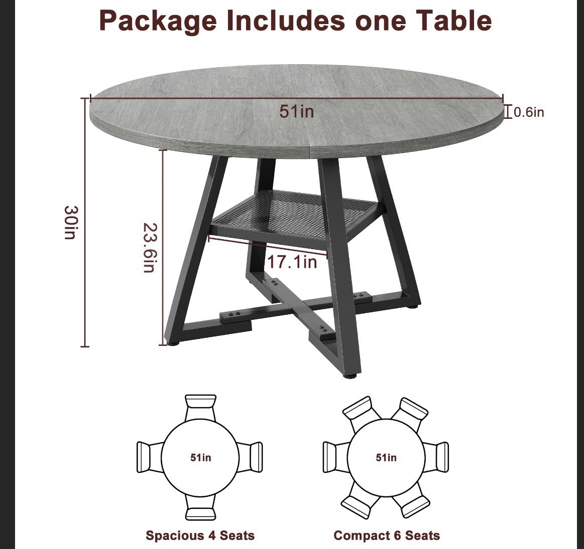 51" Round Dining Table, Kitchen Dining Room Circle Dinner Pedestal Table gallery