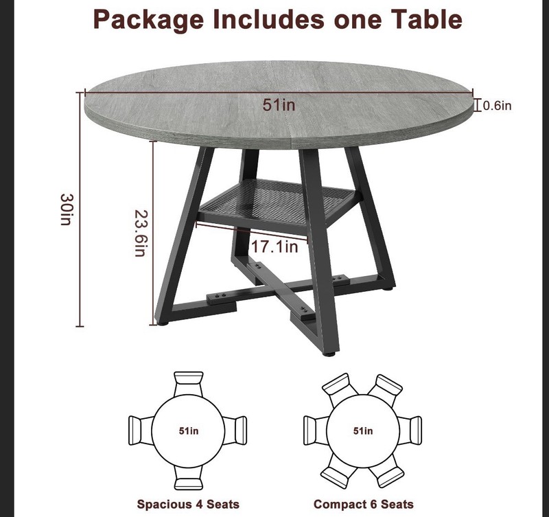 51" Round Dining Table, Kitchen Dining Room Circle Dinner Pedestal Table gallery