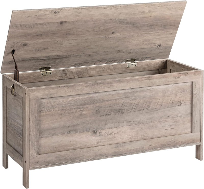 Multi-Functional Greige Wooden Toy Chest with Safety Hinges - 220 lb Capacity gallery