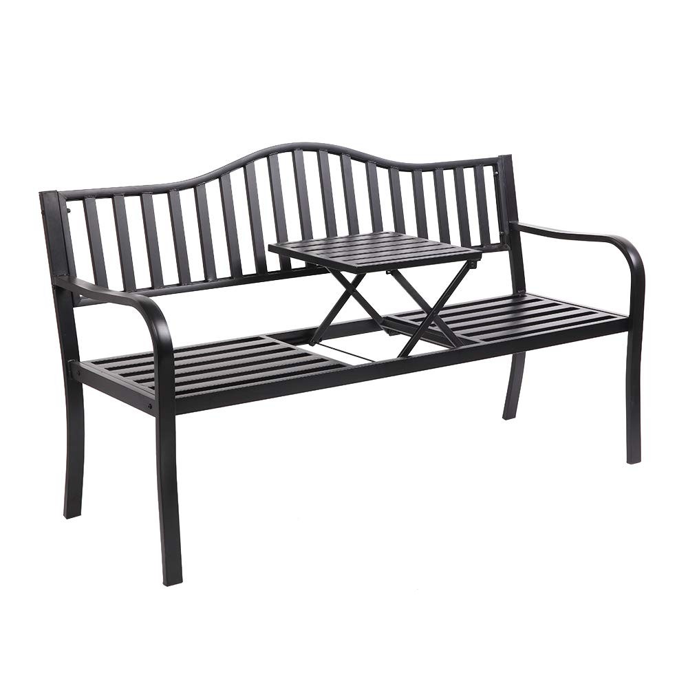 59" Outdoor Metal Bench Patio Bench with Built in Table Park Bench Garden Bench gallery