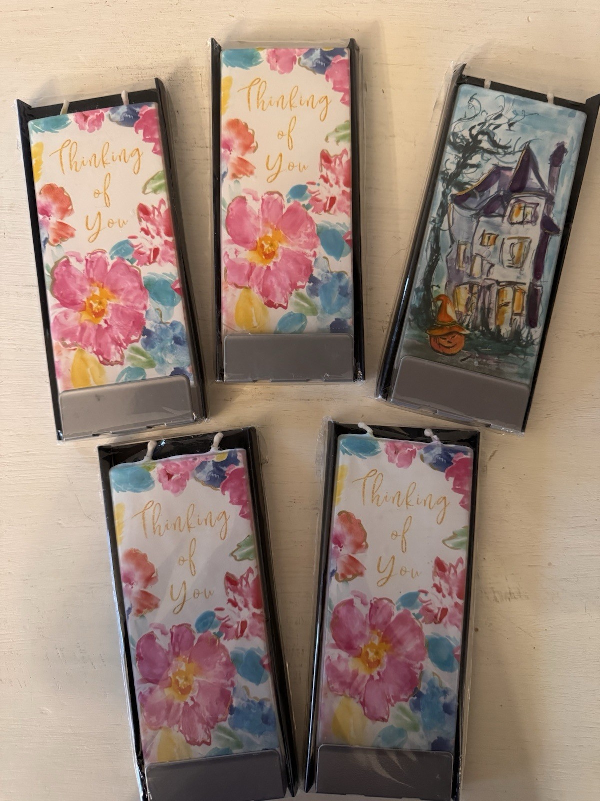 Flatyz Handmade Flat No-drip Candles Set Of 5 - Floral, Halloween 6” Drip Resist gallery